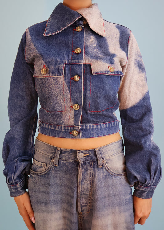 Vivienne Westwood Fall 1992 Runway Marlene Dietrich Face Print Denim Jacket