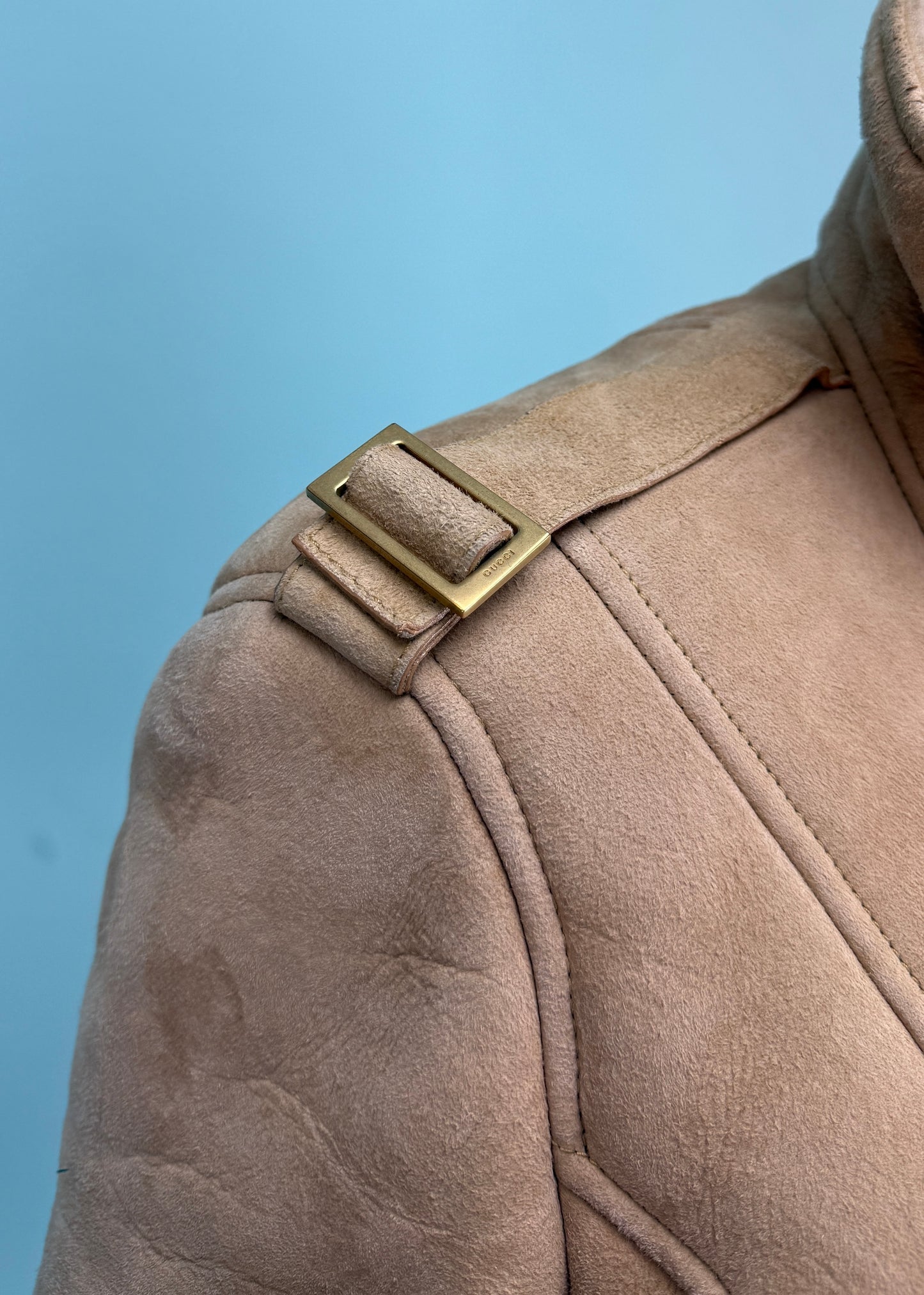 Gucci Fall 2003 Beige Shearling Suede Leather Jacket