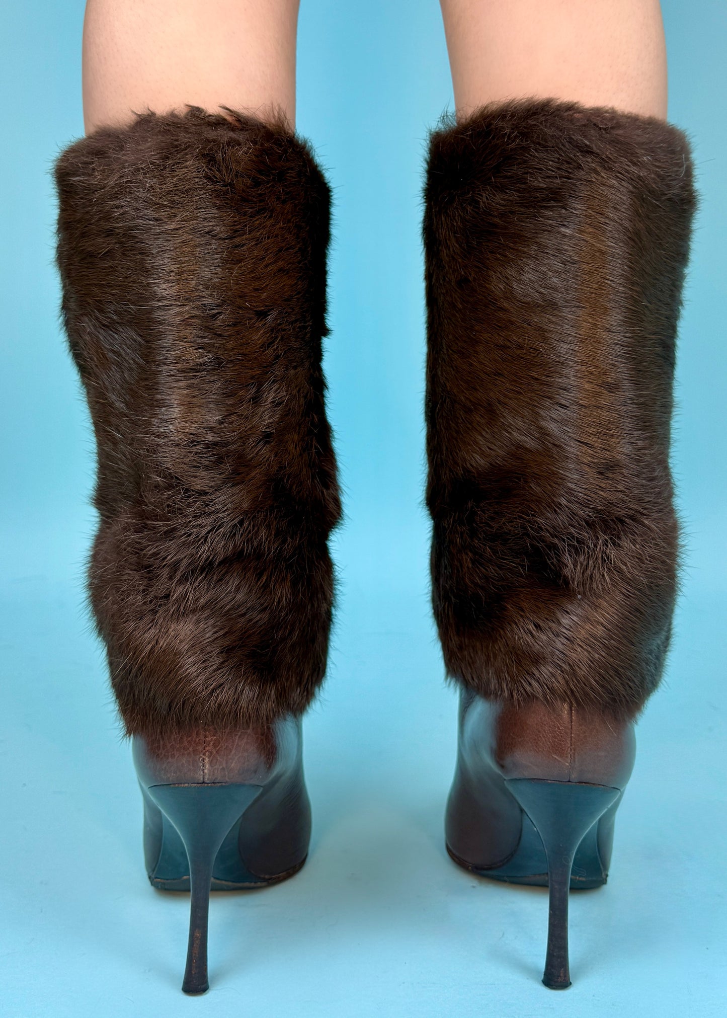 Gucci 1990s Brown Leather Fur Trim Heeled Boots