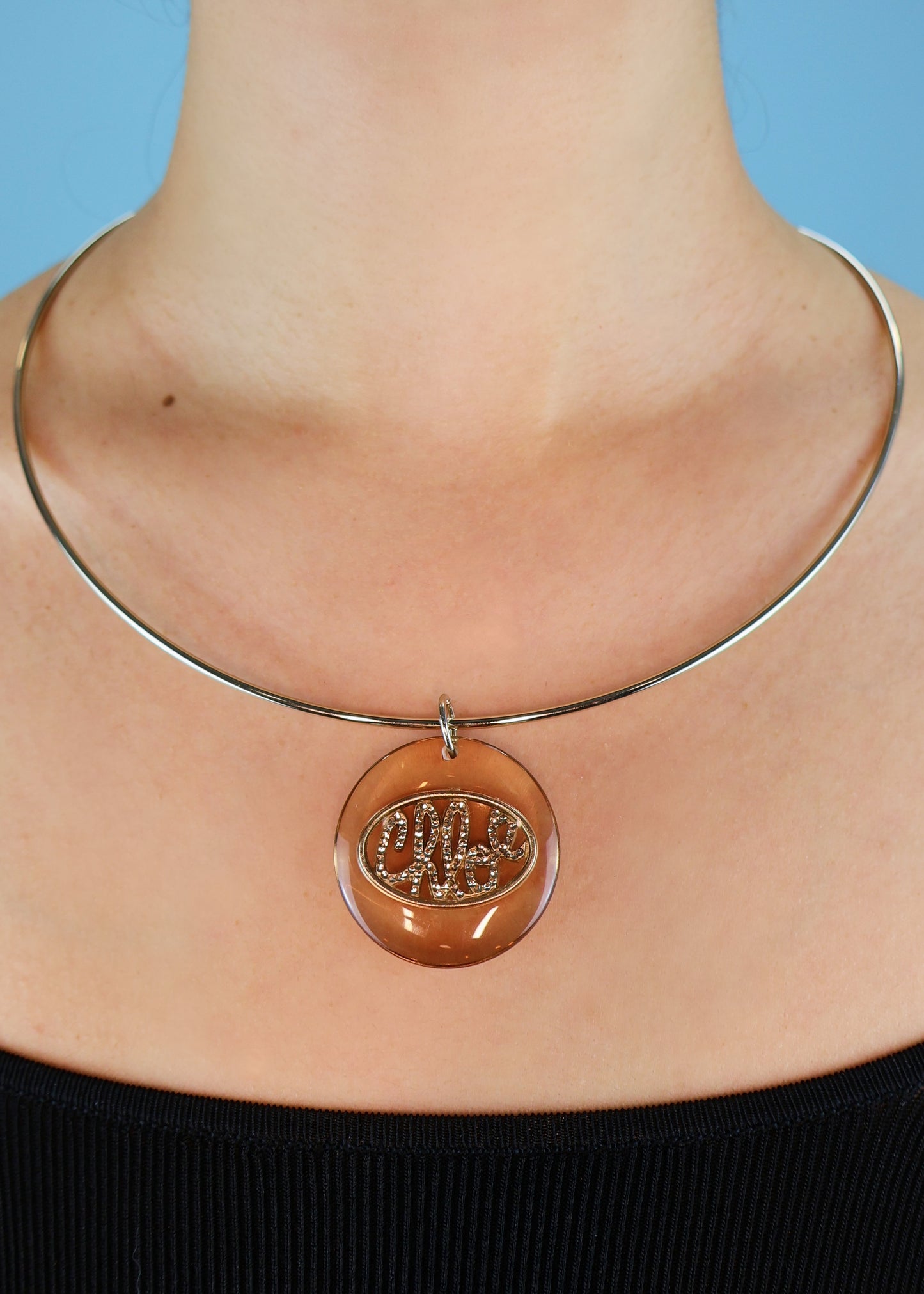 Chloé Crystal Logo Pendant Wire Necklace