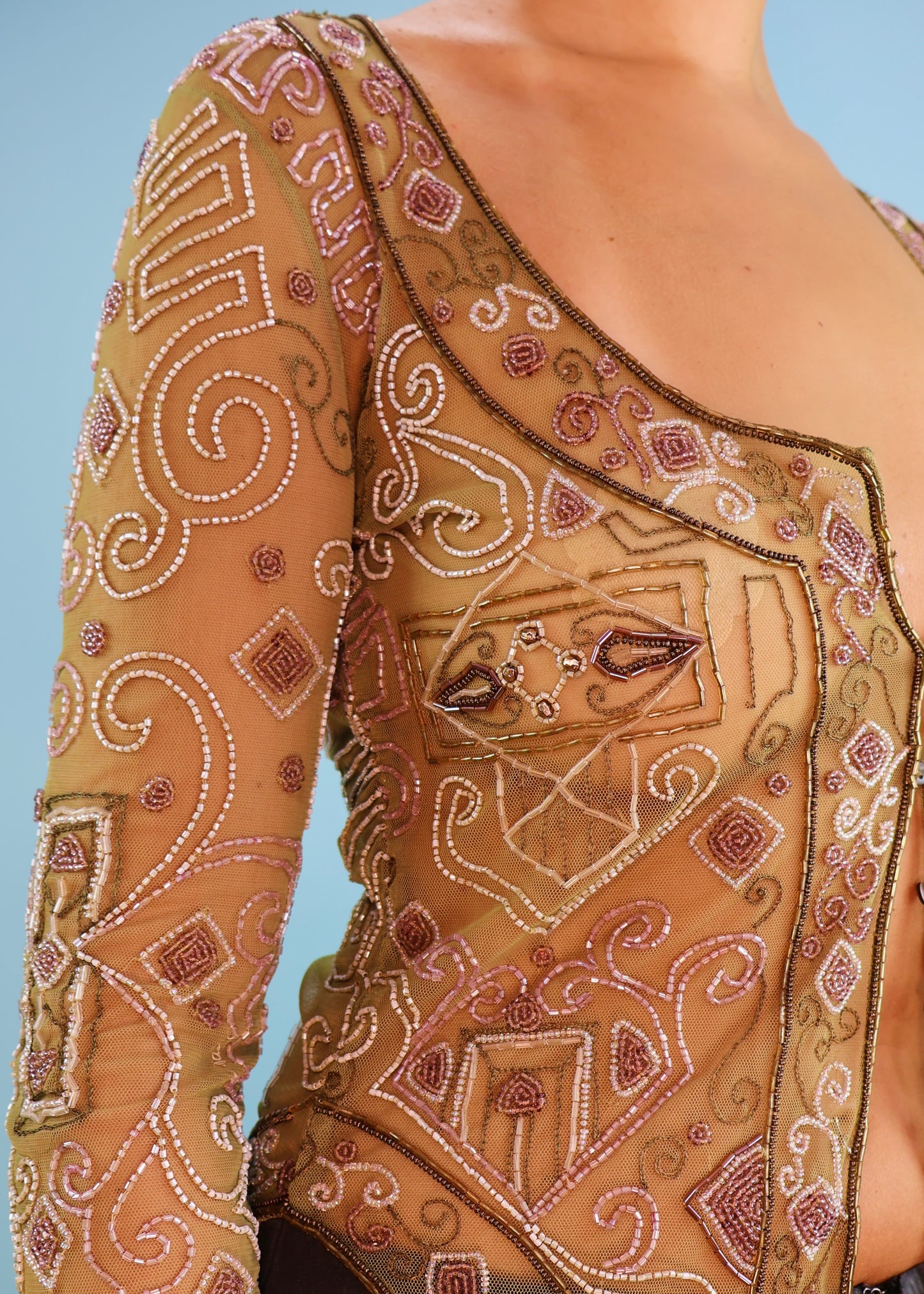 Chloé Fall 2000 Runway Bead Embellished Mesh Cardigan Top