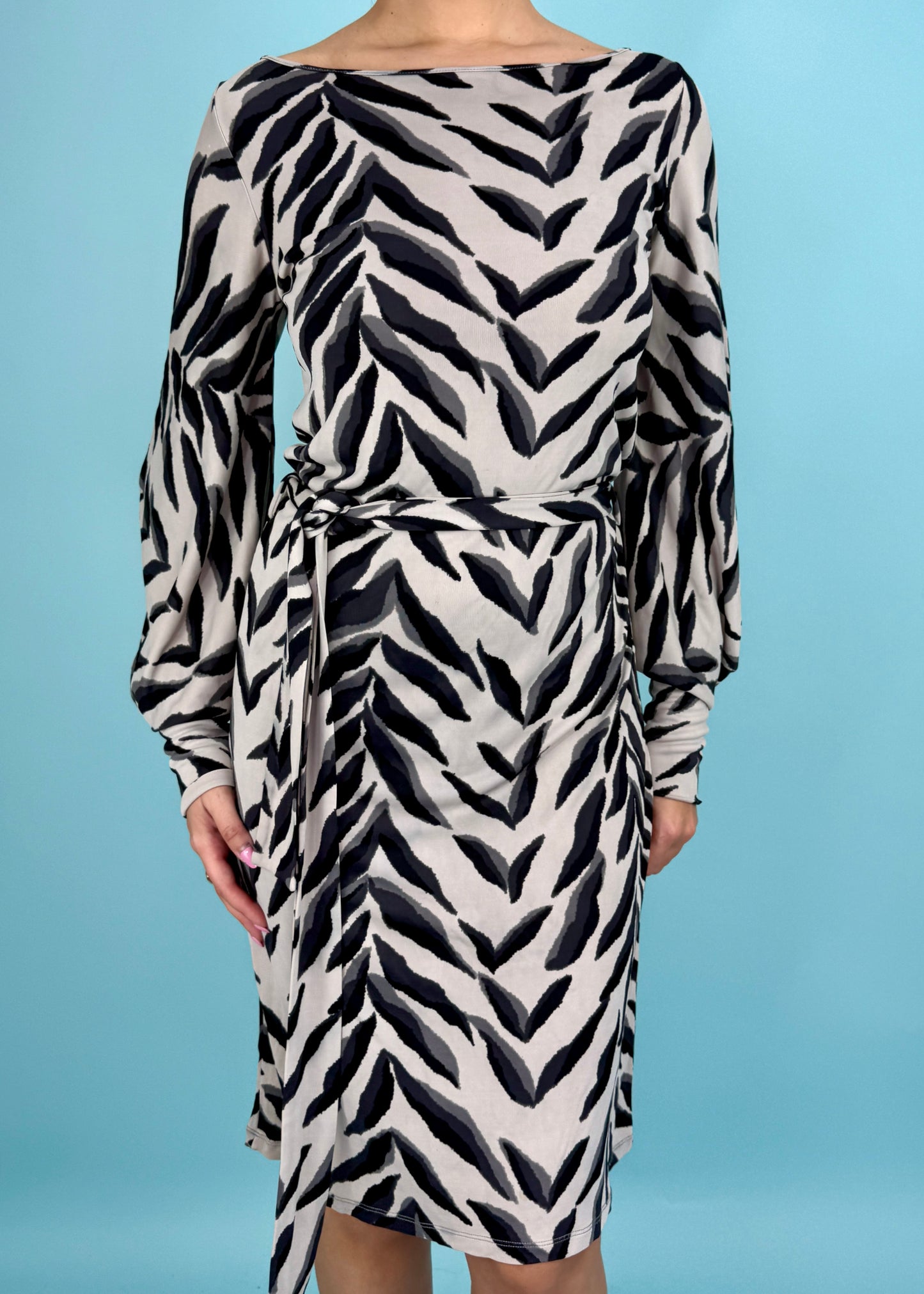 Valentino Abstract Zebra Print Belted Dress
