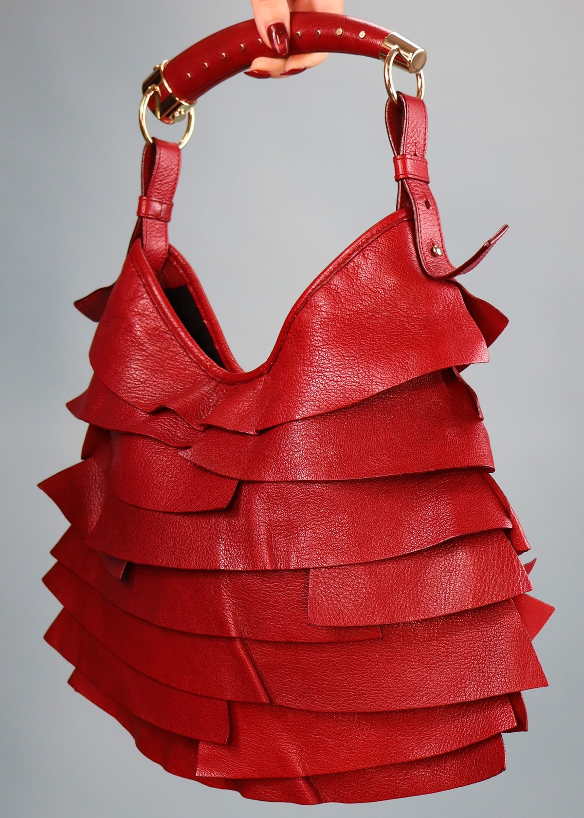 Yves Saint Laurent Fall 2004 Burgundy Ruffle Leather St Tropez Mombasa Bag