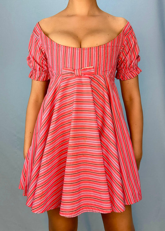 Vivienne Westwood Spring 1993 Corseted Pink Striped Babydoll Dress