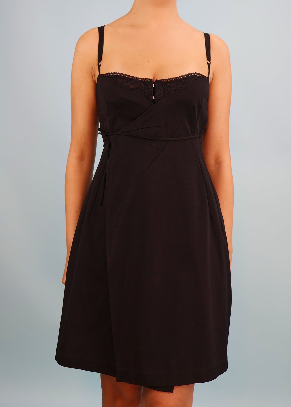 Dolce & Gabbana Fall 1997 Runway Black Wrap Corseted Bodysuit Dress