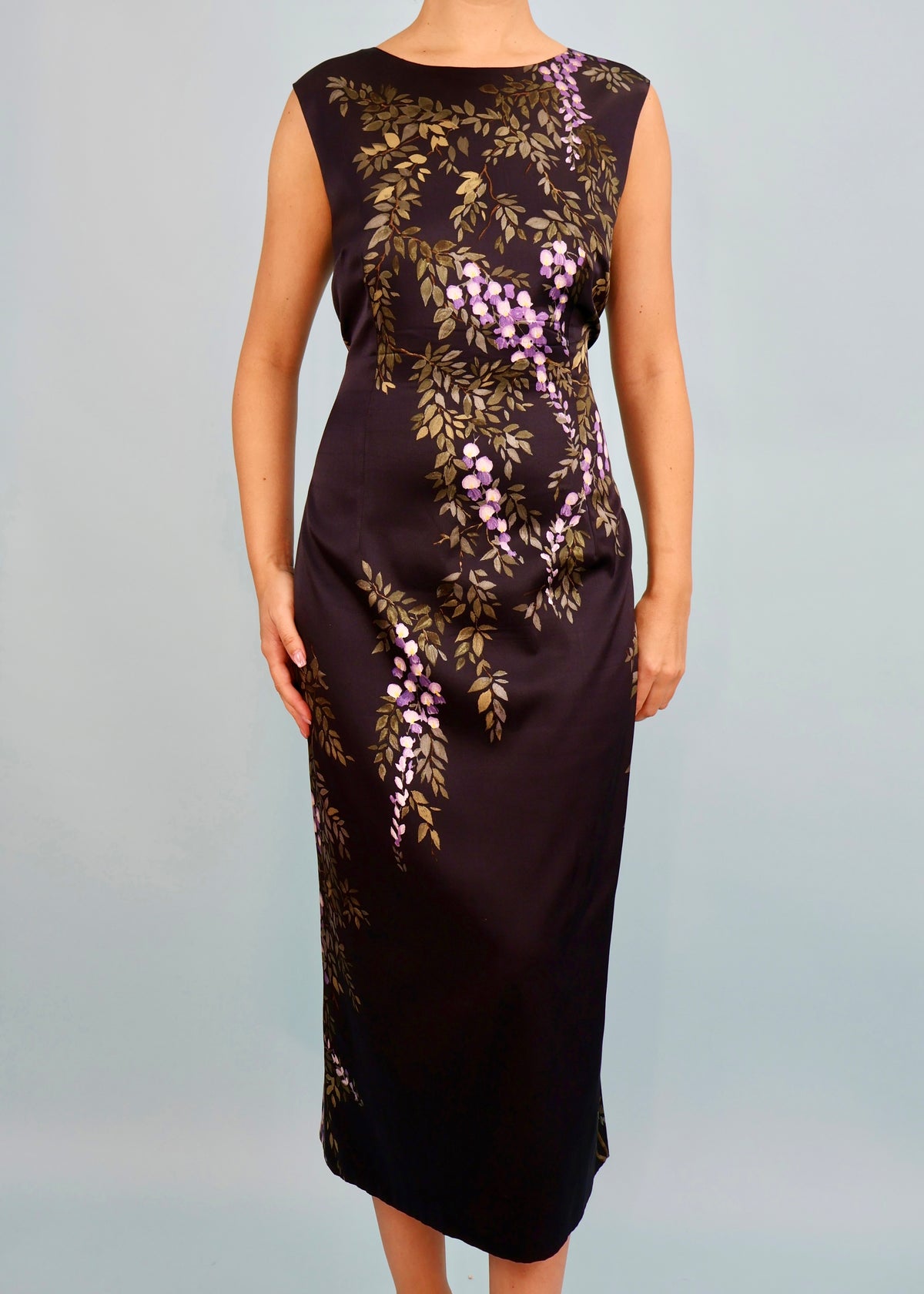 Dolce & Gabbana Fall 1998 Runway Hand Painted Floral Wisteria Silk Dress