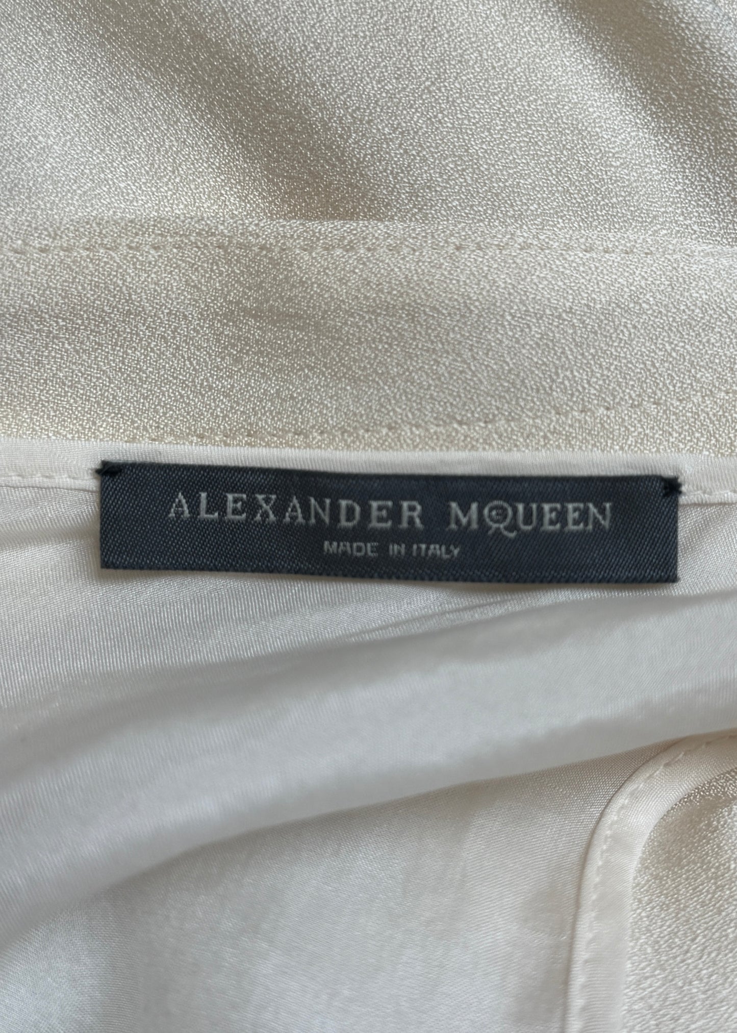 Alexander McQueen Fall 2007 Ivory & Black Asymmetric Draped Silk Dress