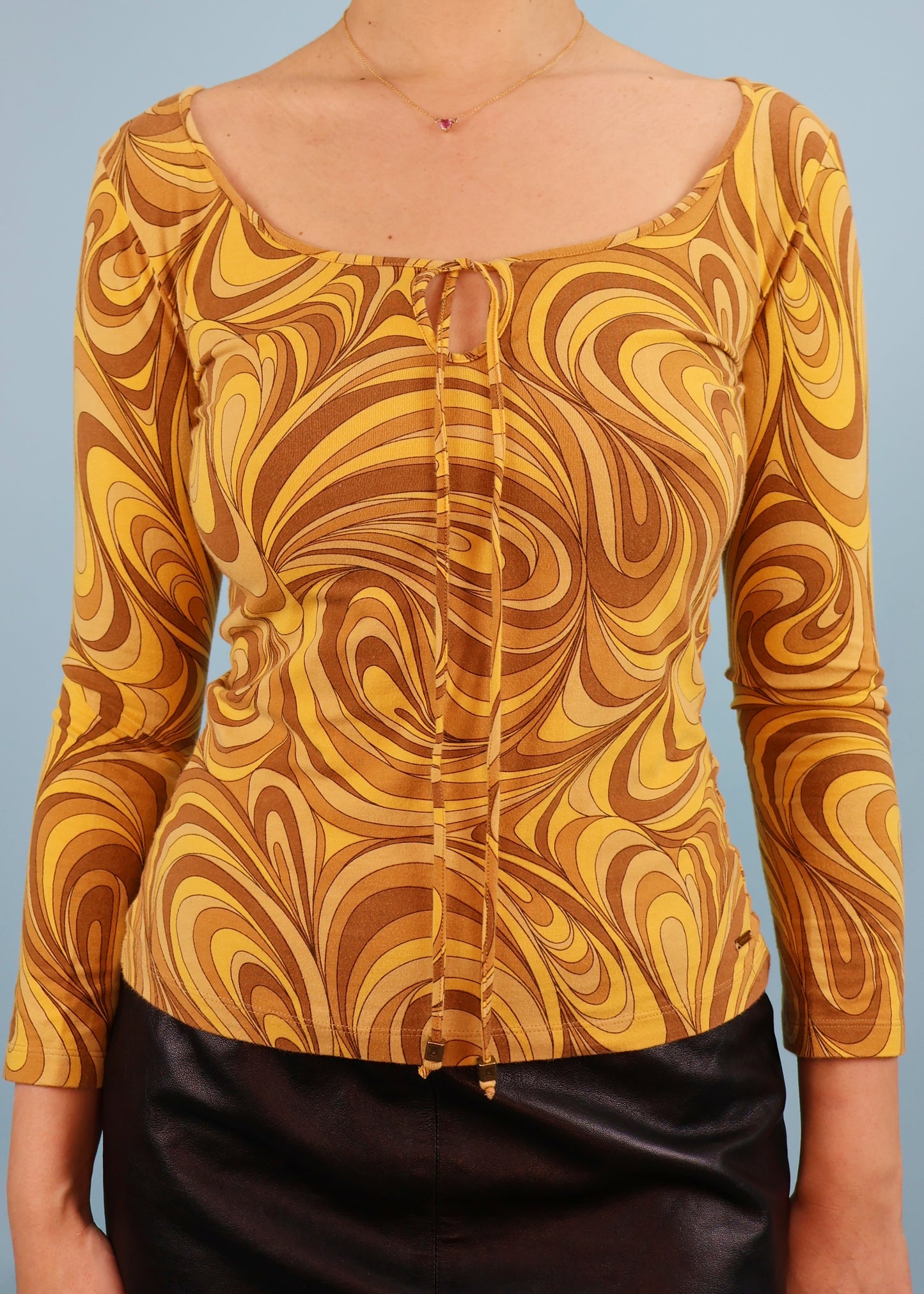 Celine Spring 2003 Swirl Print Peephole Long Sleeve Top