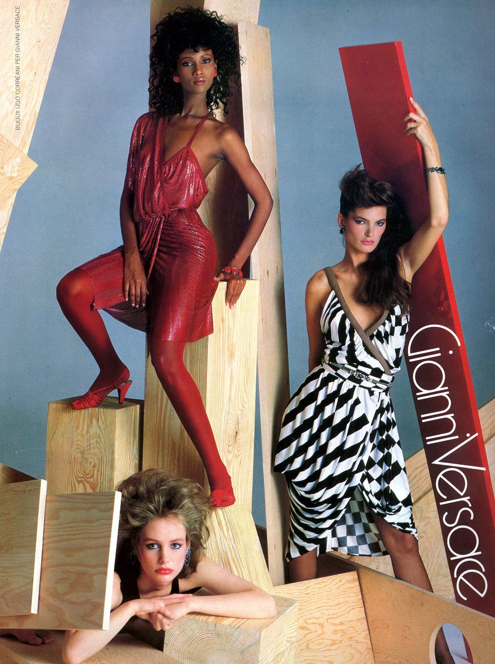Versace Spring 1983 Black & White Checkered Crossover Silk Top