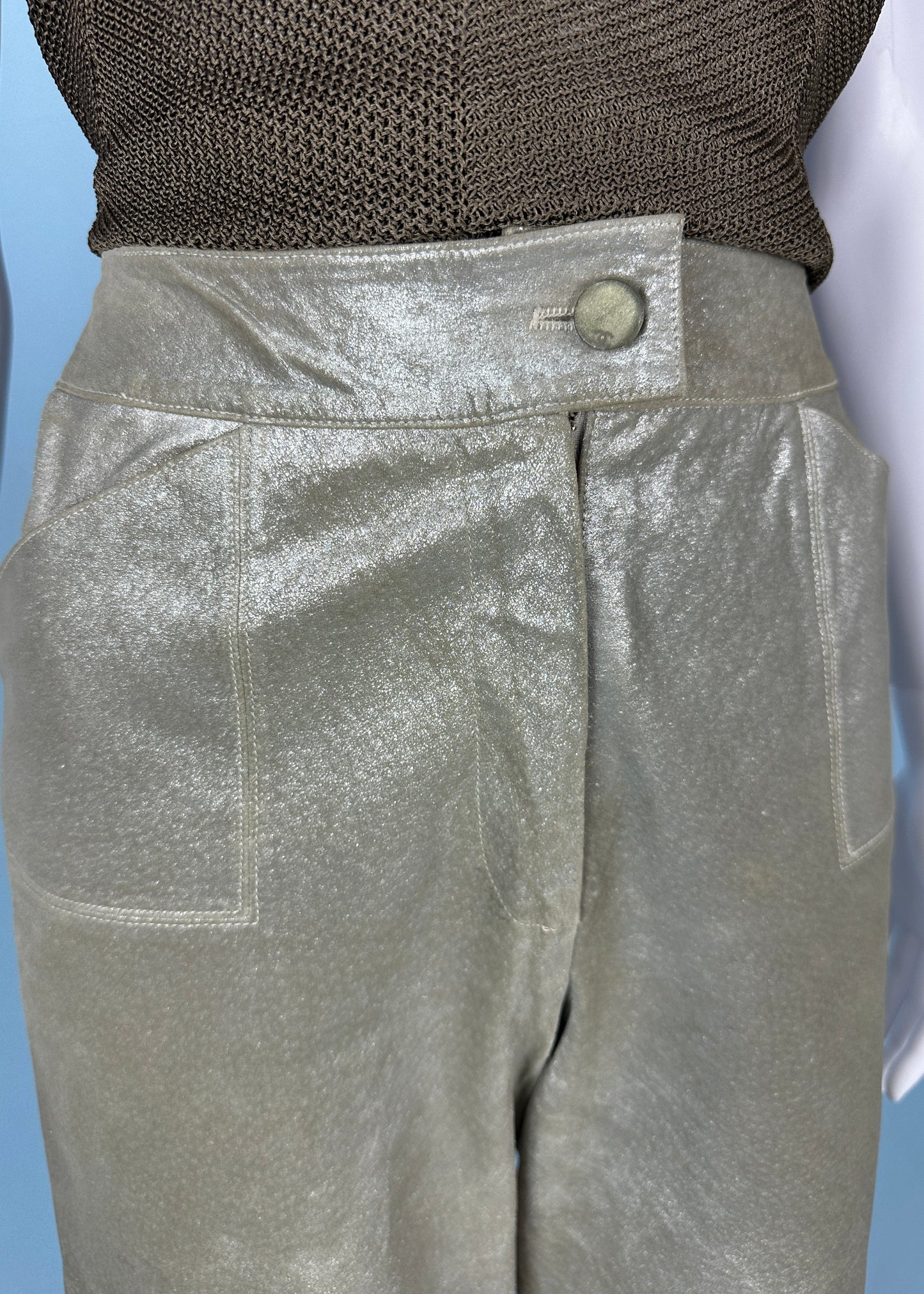 Chanel Fall 1999 Runway Metallic Silver Leather Flared Pants