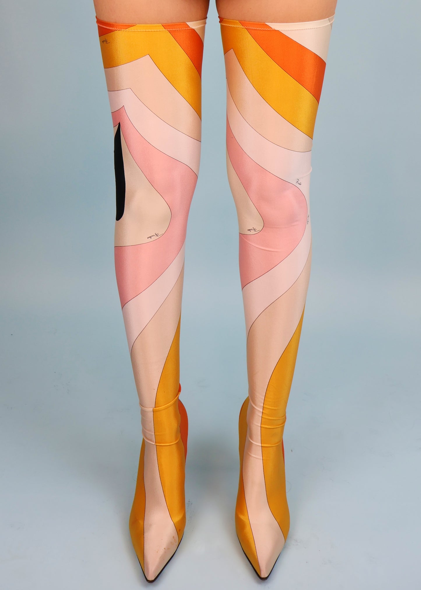 Emilio Pucci Orange & Pink Printed Sock Thigh High Boots