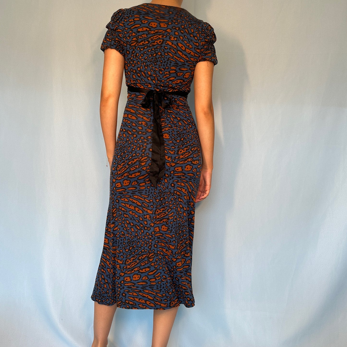 Betsey Johnson Blue Leopard Print Midi Dress