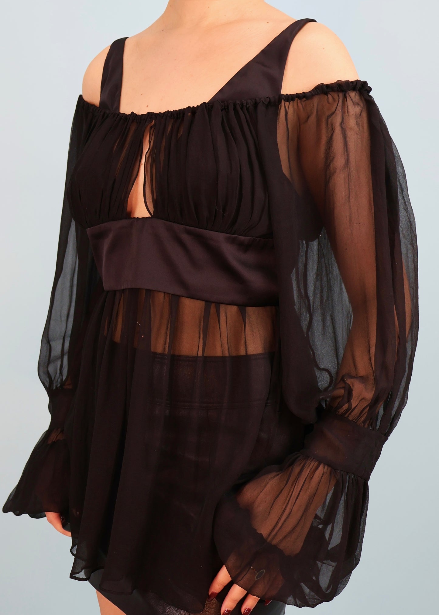 Gucci Fall 2005 Runway Black Silk Off Shoulder Blouse Top