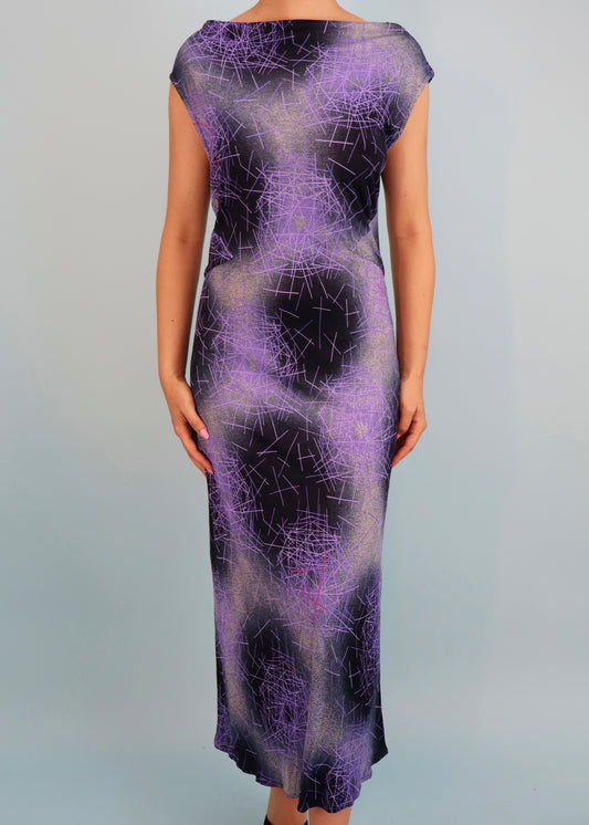 Versace Spring 1999 Purple Abstract Print Backless Dress