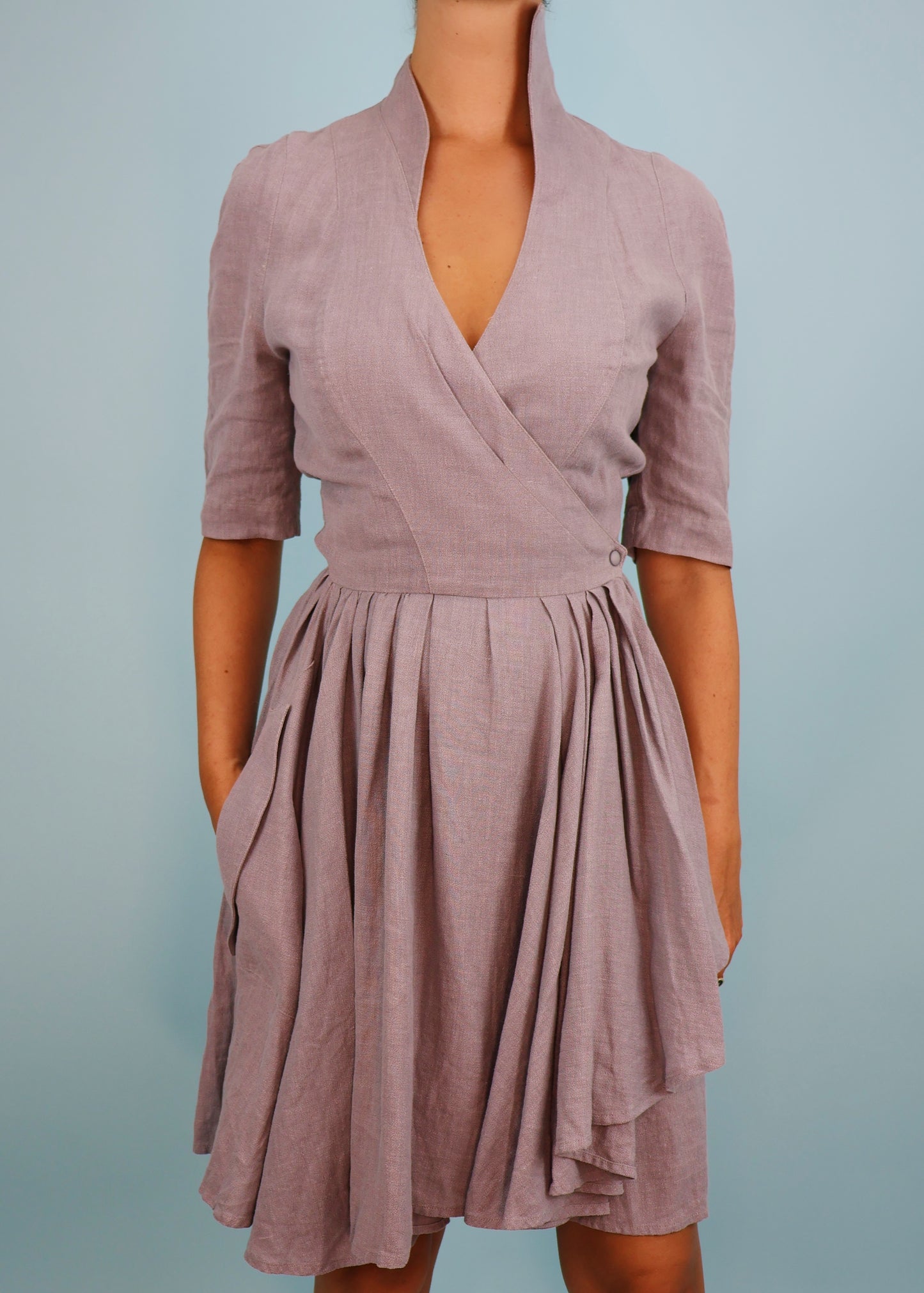 Thierry Mugler 1980s Grey Chambray Wrap Dress