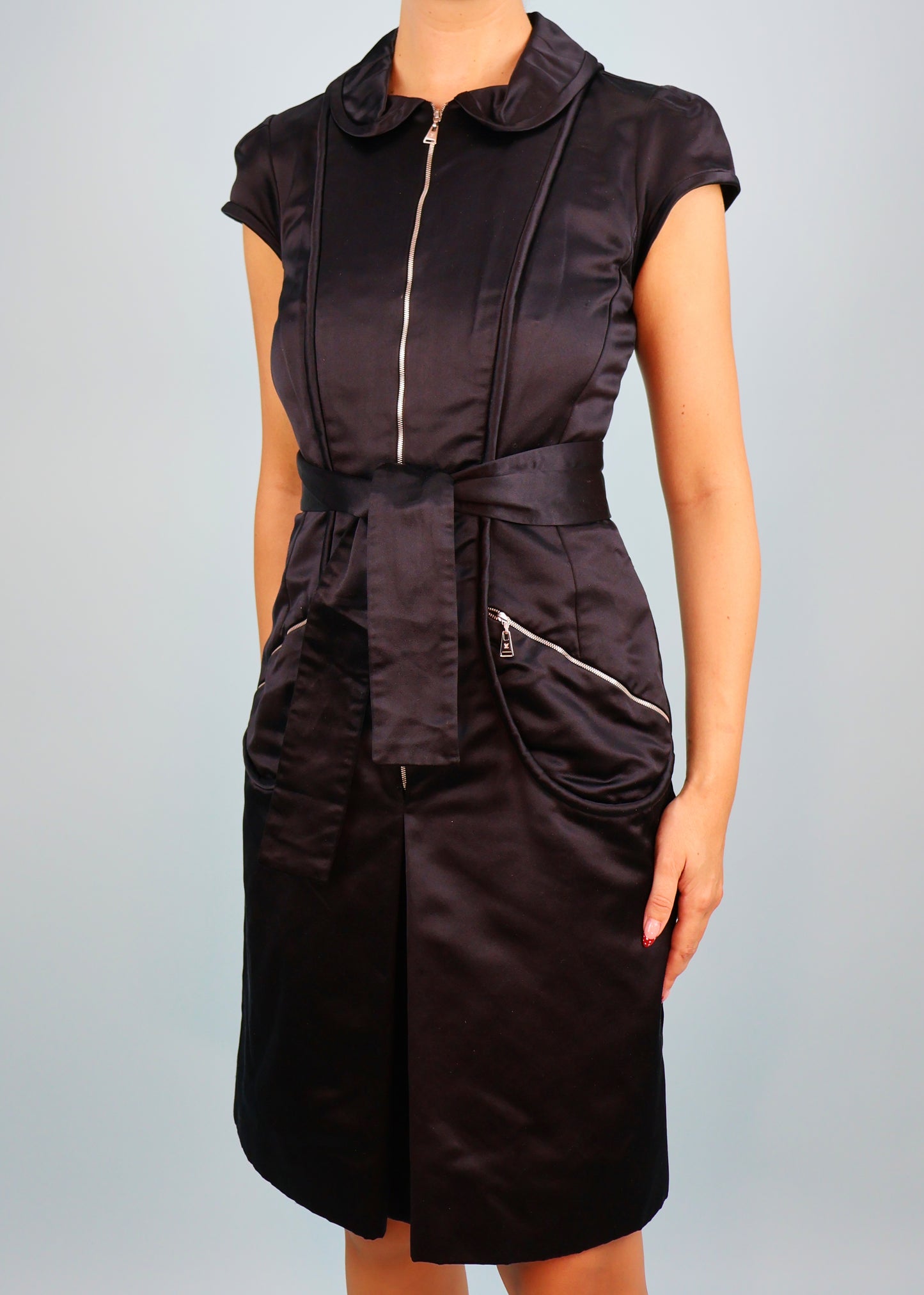 Louis Vuitton Spring 2003 Runway Black Silk Satin Zip Up Dress