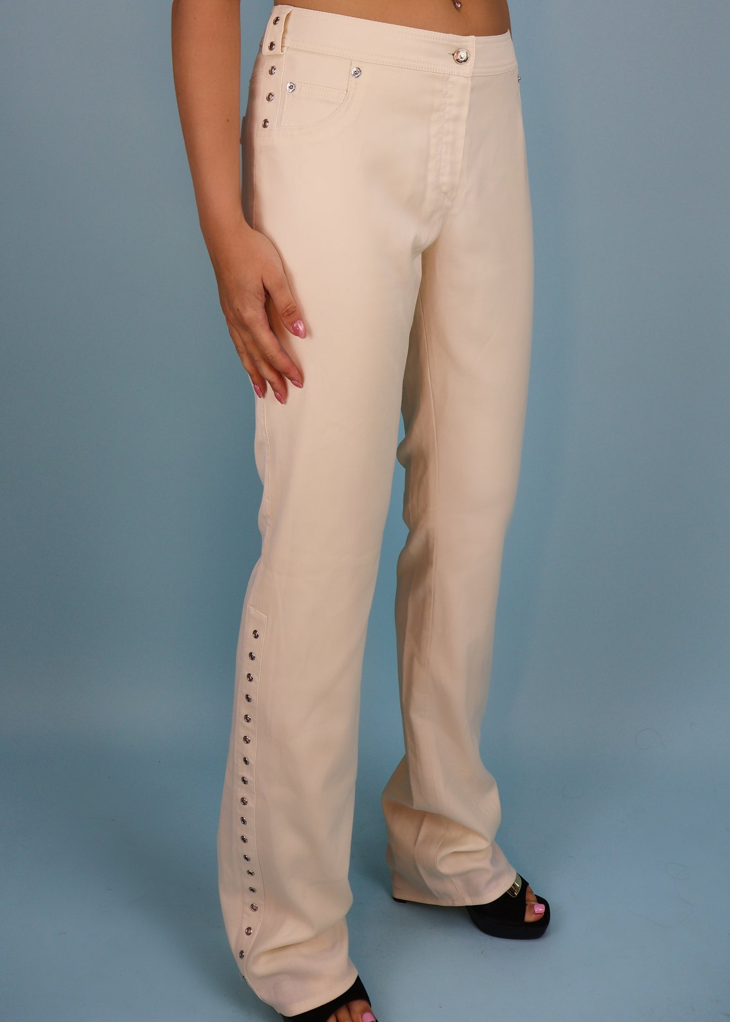 Dior Fall 2003 White Buckle & Eyelet Detail Pants