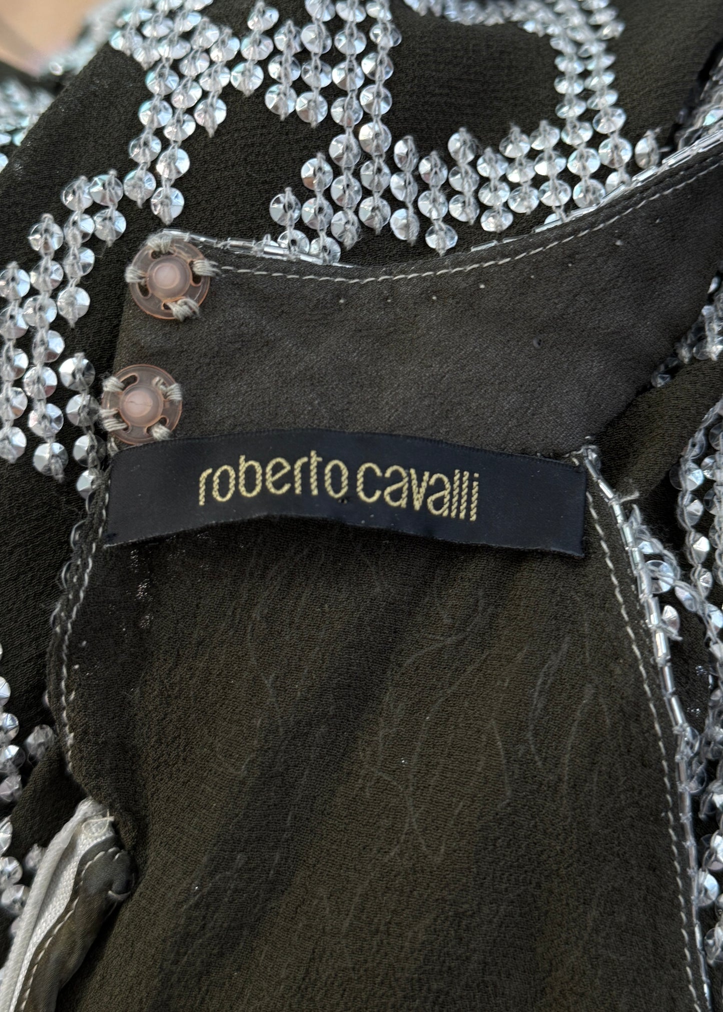 Roberto Cavalli 2007 Black Silk Sequin Embellished Peephole Dress