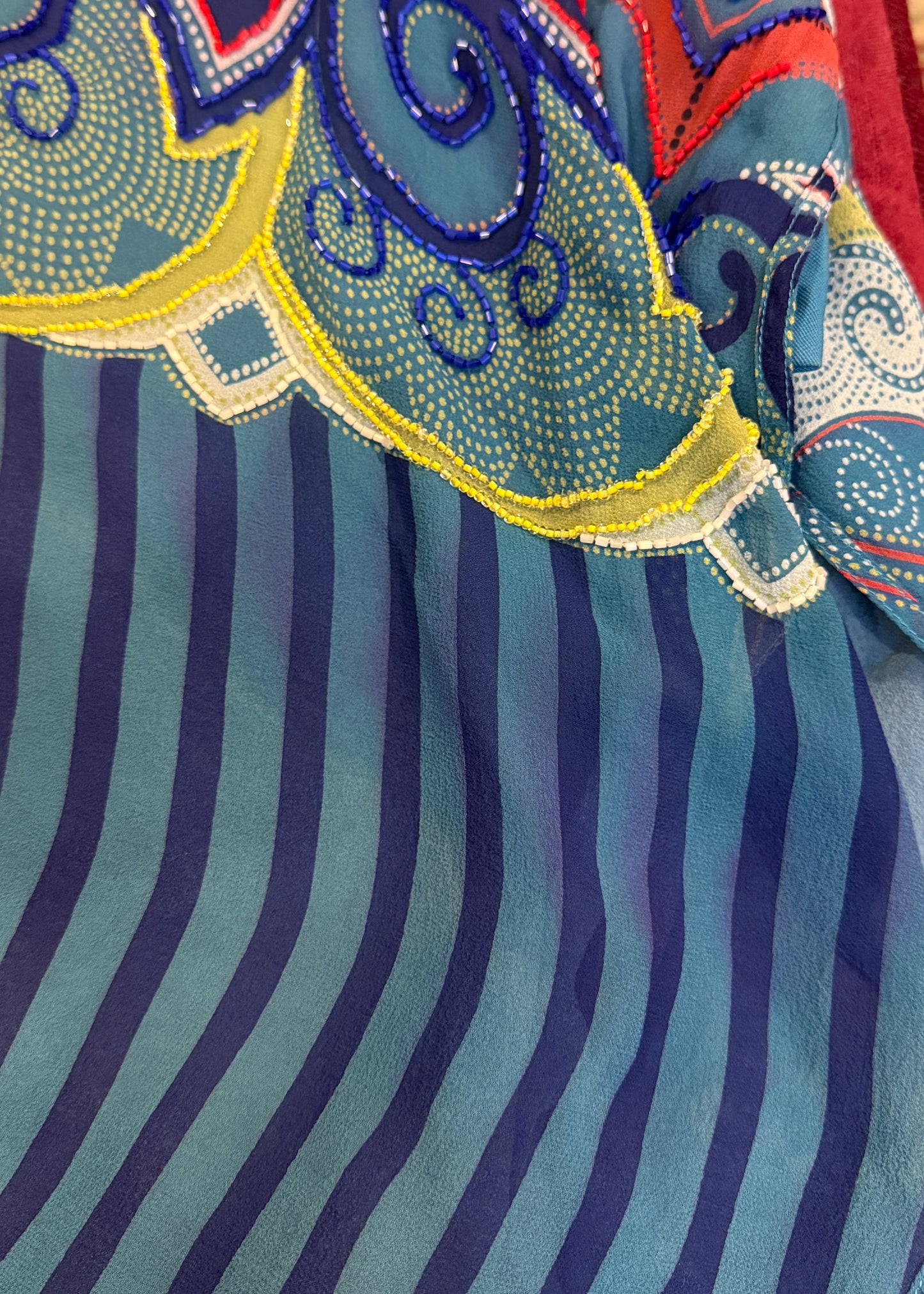 Versace Spring 1982 Runway Blue Embellished Striped Silk Chiffon Dress