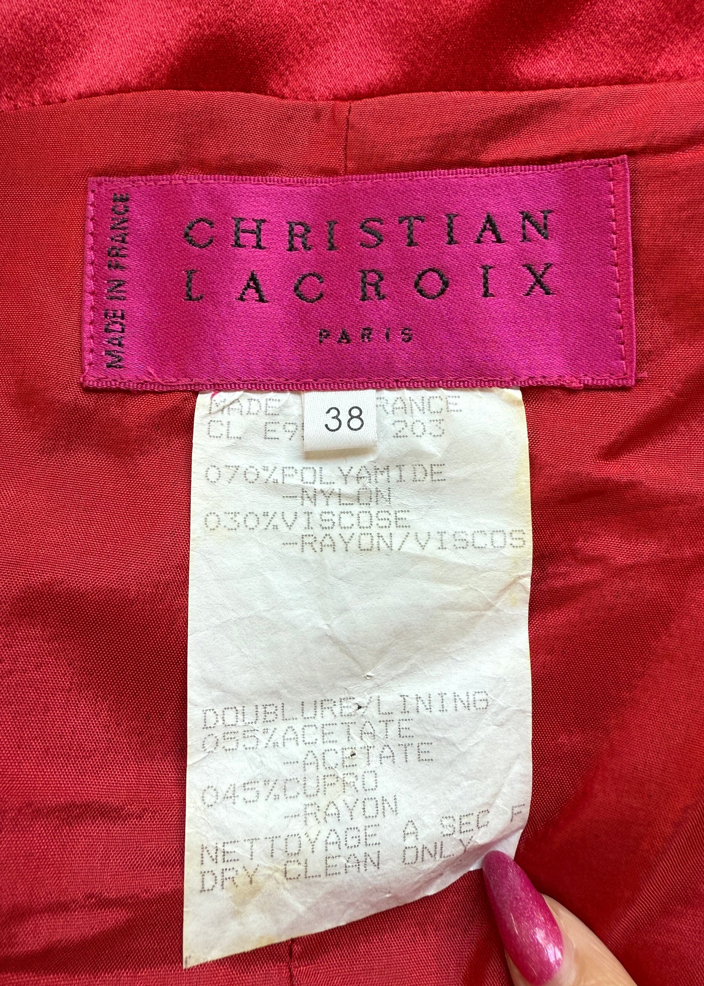 Christian Lacroix Spring 1995 Runway Red Satin & Black Lace Mini Dress