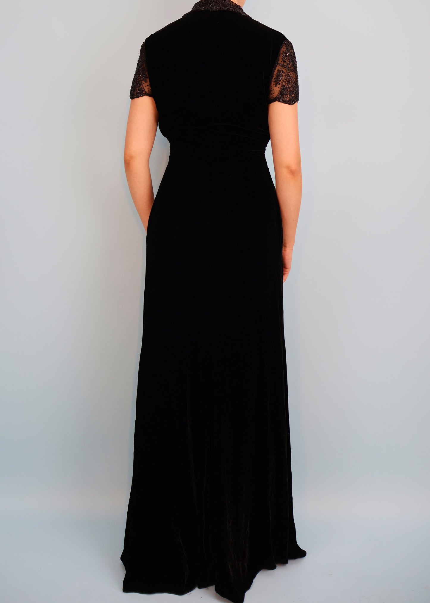 Valentino Black Velvet Bead Embellished Dress