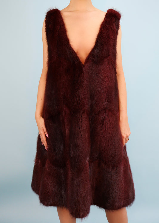 Prada Fall 2009 Runway Burgundy Fur Plunge Dress