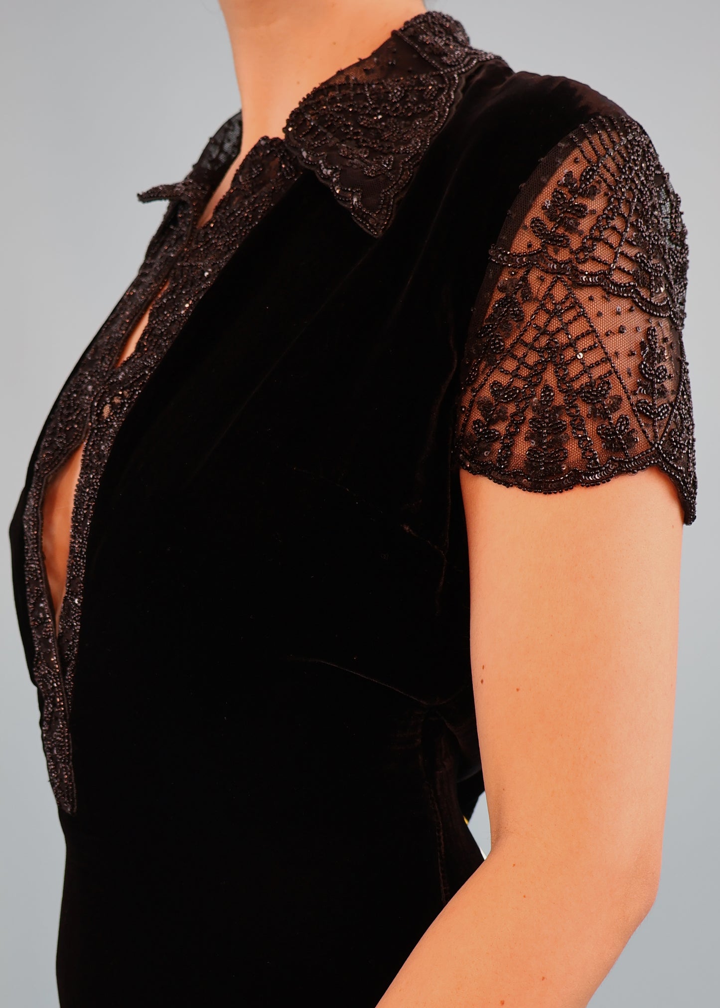 Valentino Black Velvet Bead Embellished Dress