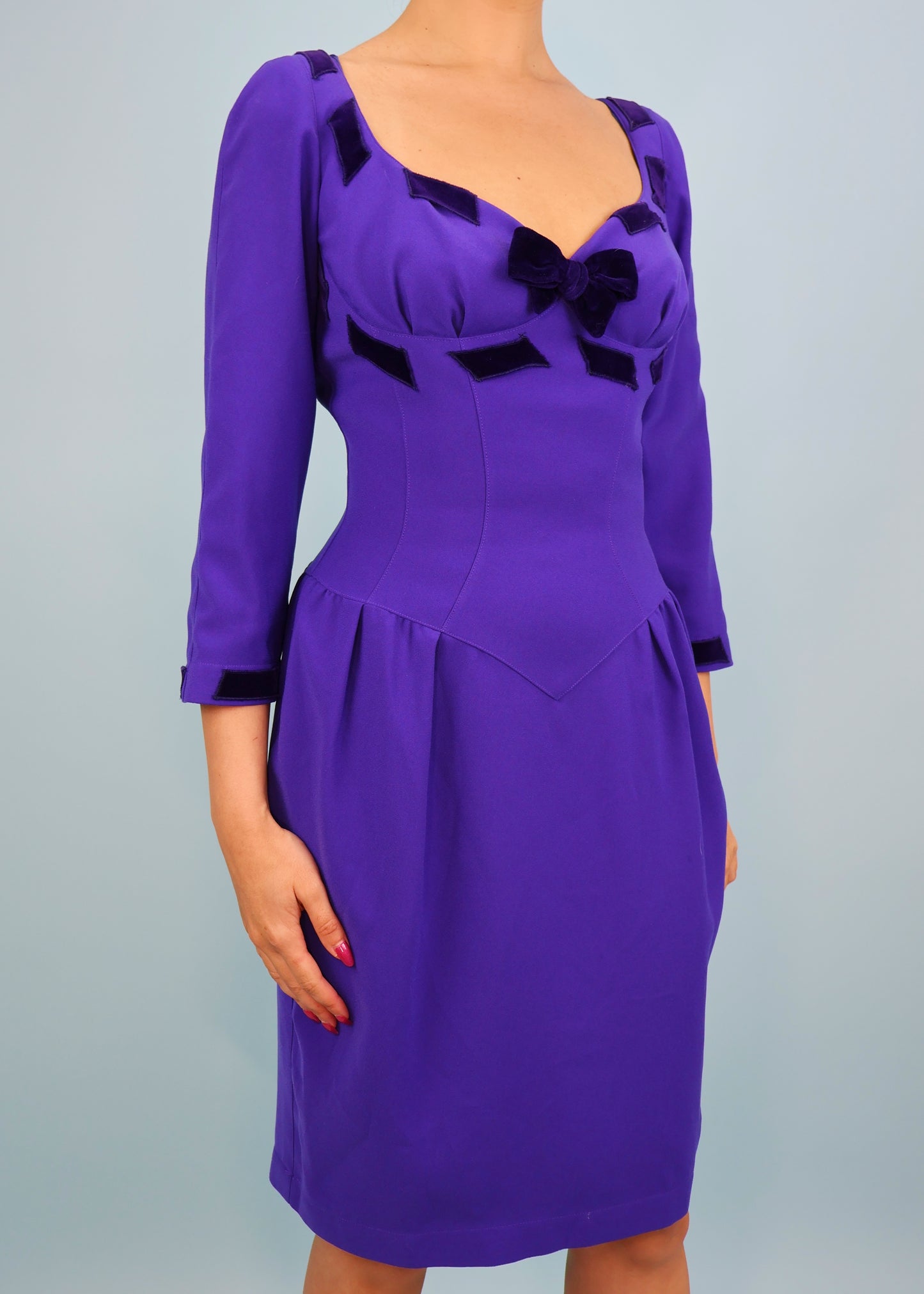 Thierry Mugler Fall 1993 Purple Bow Detail Dress