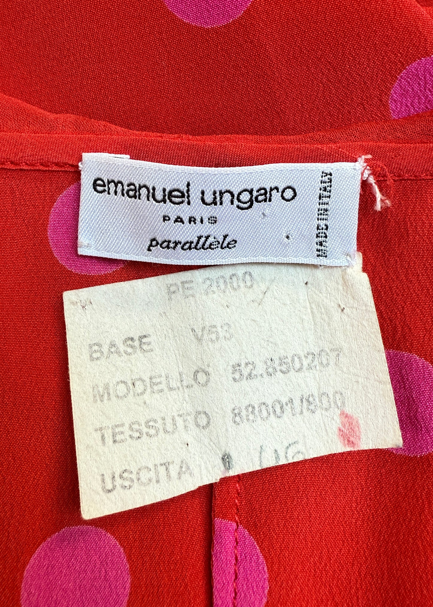 Emanuel Ungaro Spring 2000 Red & Pink Polkadot Silk Chiffon Wrap Dress