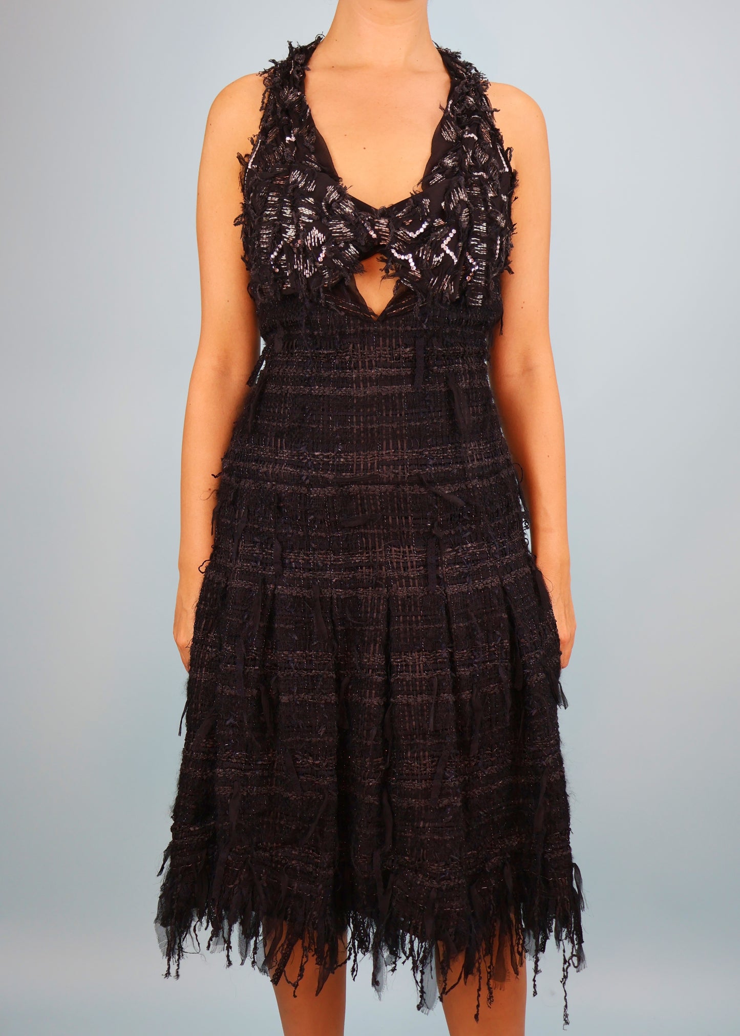 Chanel Fall 2005 Runway Black Embellished Bow Detail Tweed Dress