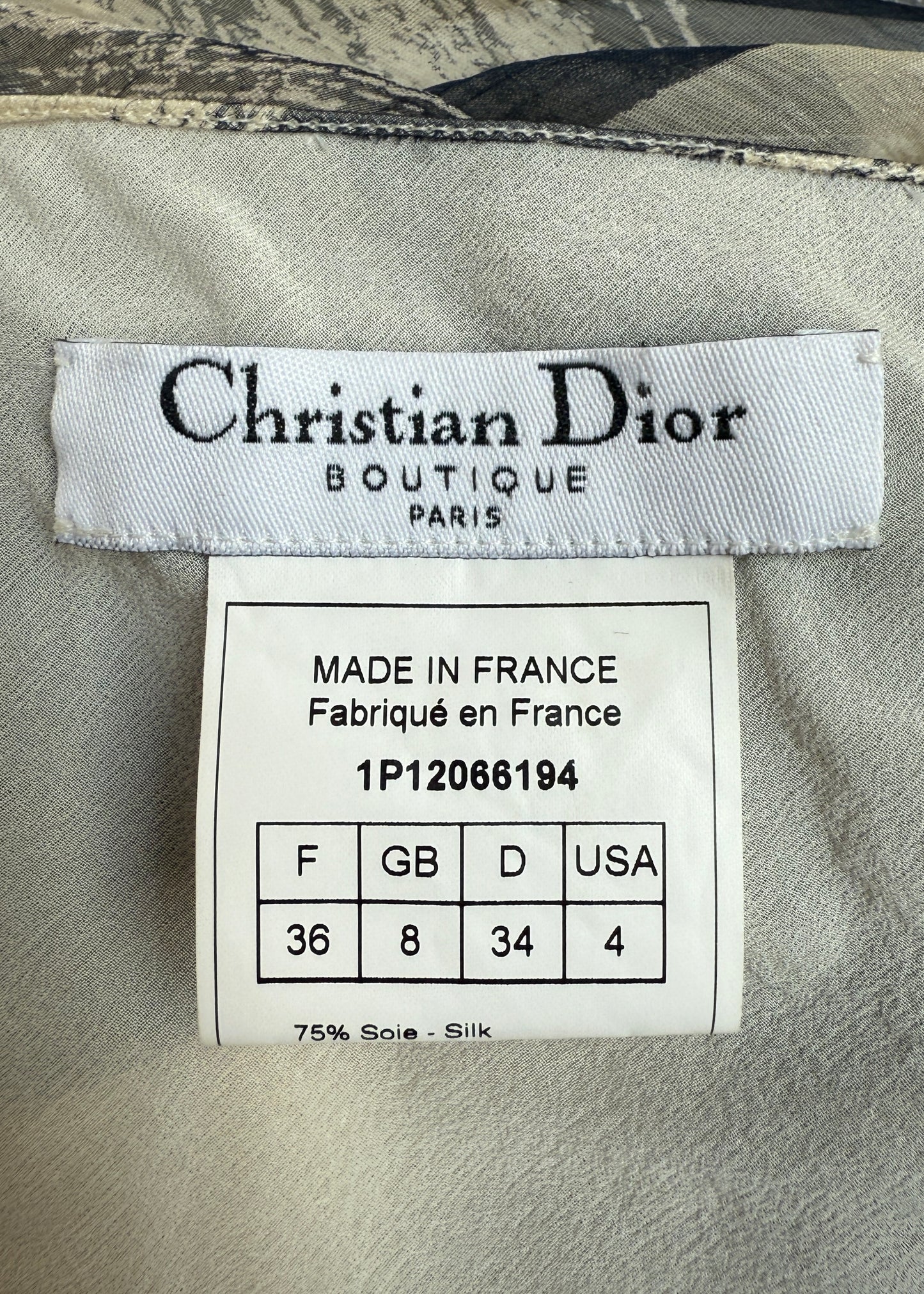 Dior Spring 2001 Blue Abstract Print Silk Chiffon Leather Strap Gown