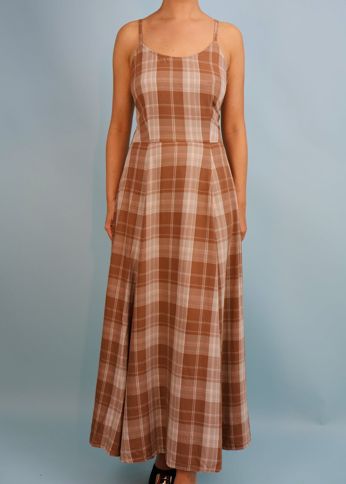 Armani 1990s Blue & Brown Checked Dress