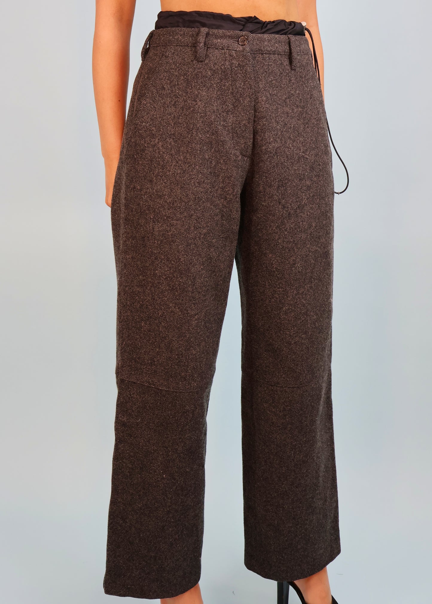 Prada 1990s Grey Wool Nylon Drawstring Waistband Pants