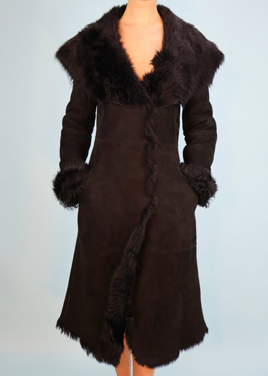 Alexander McQueen Black Suede & Shearling Oversized Collar Coat