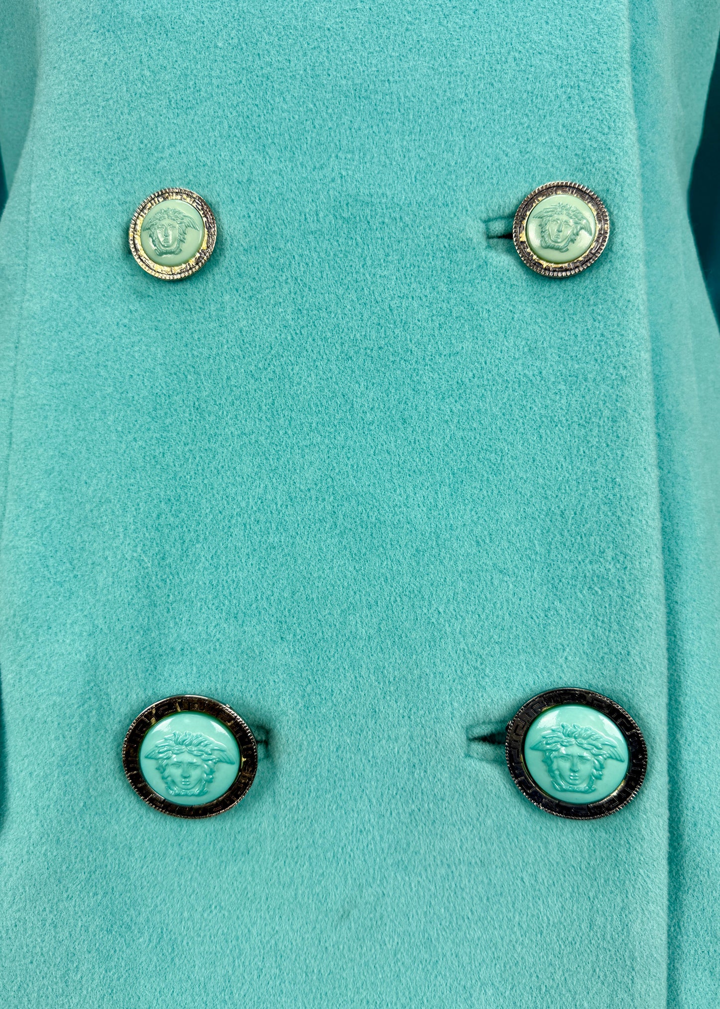 Versace Blue Medusa Button Jacket & Skirt Suit Set
