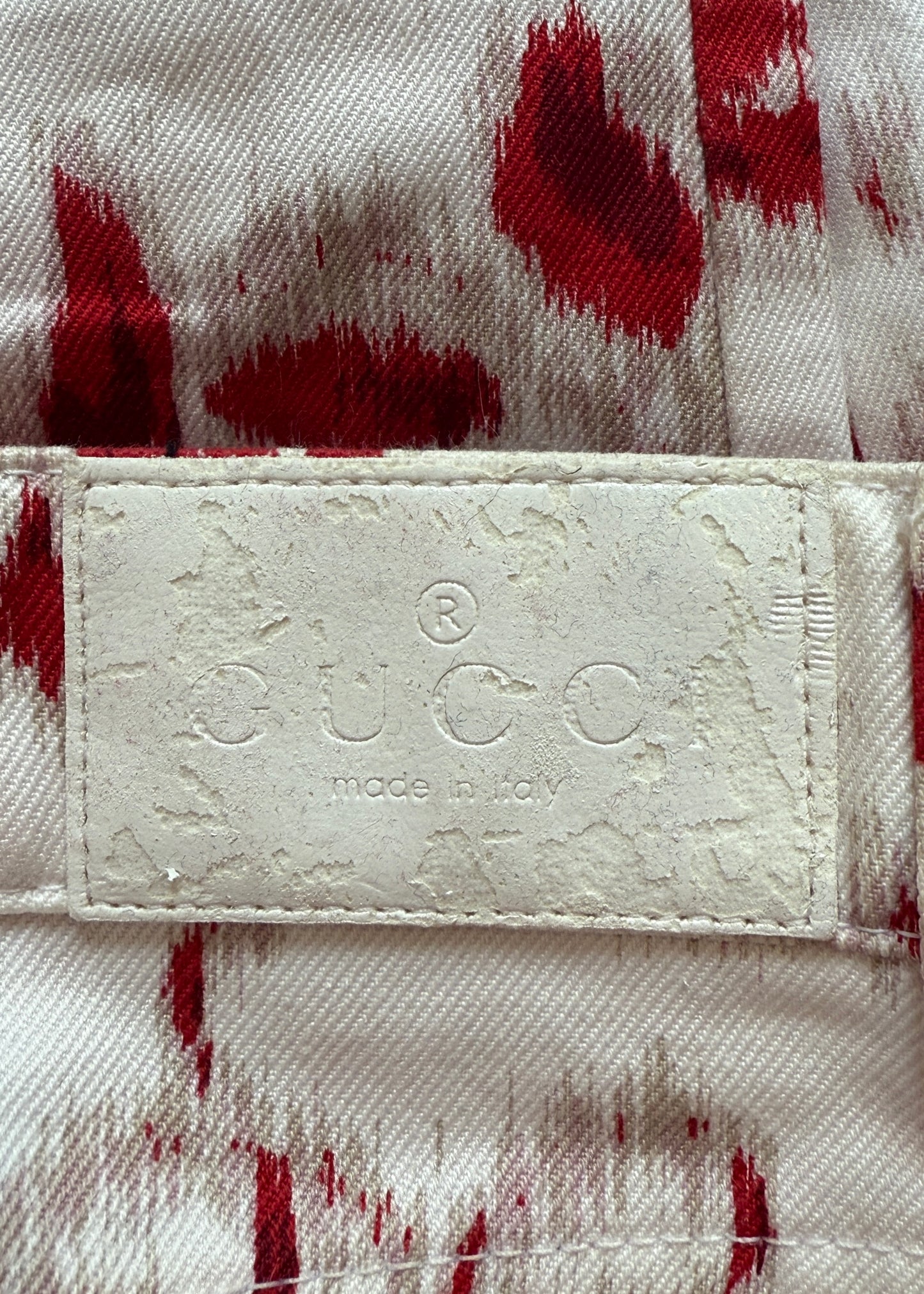 Gucci Spring 2000 Runway Red & White Floral Flared Jeans