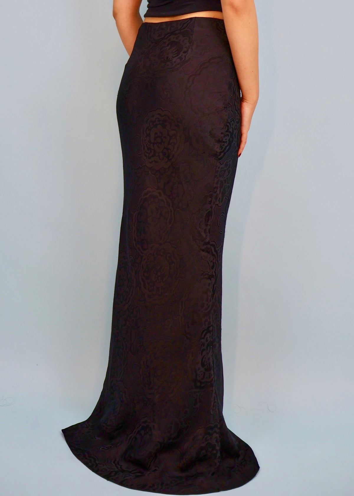 Dior Spring 1999 Runway Black Jacquard Silk Maxi Skirt