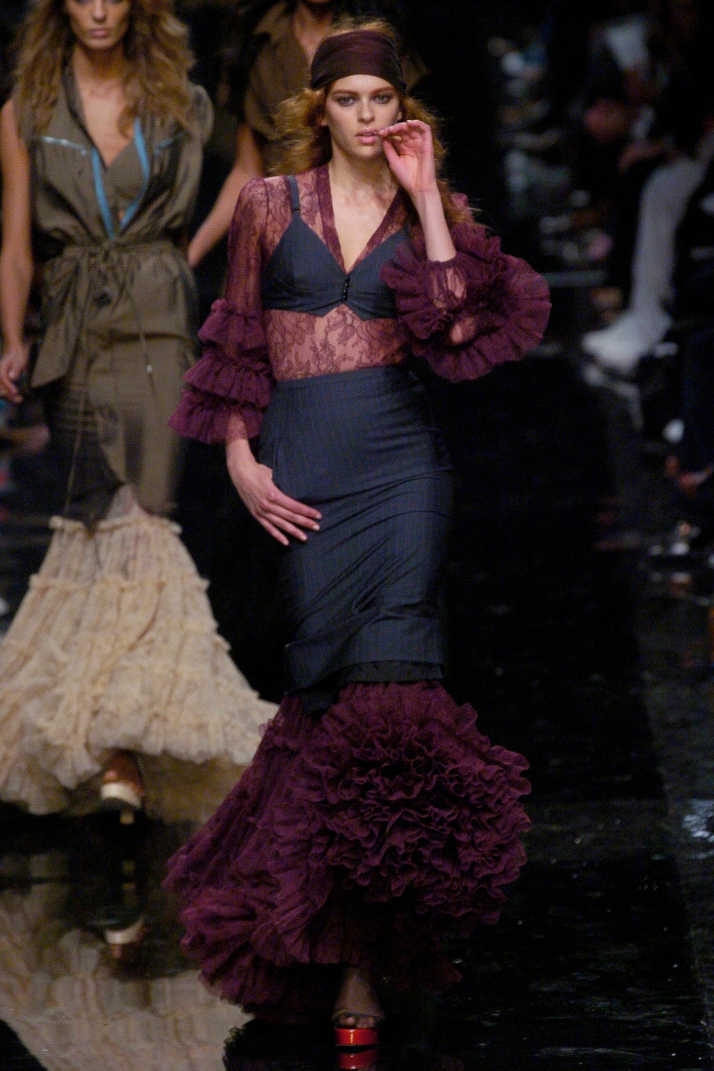 Jean Paul Gaultier Blue Mesh Fishtail Maxi Skirt