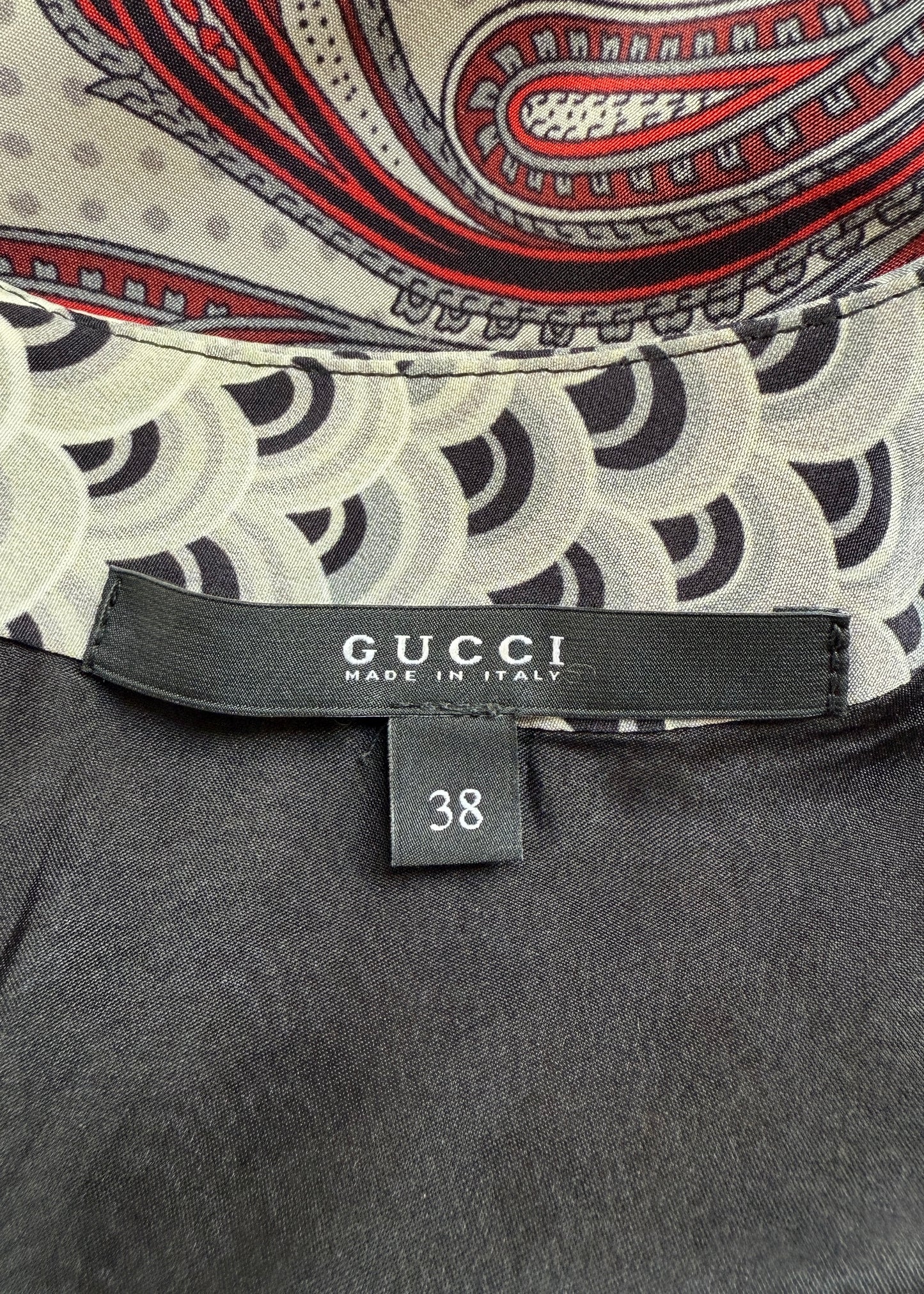 Gucci Fall 2008 Runway Silk Printed Leather Tassel Dress