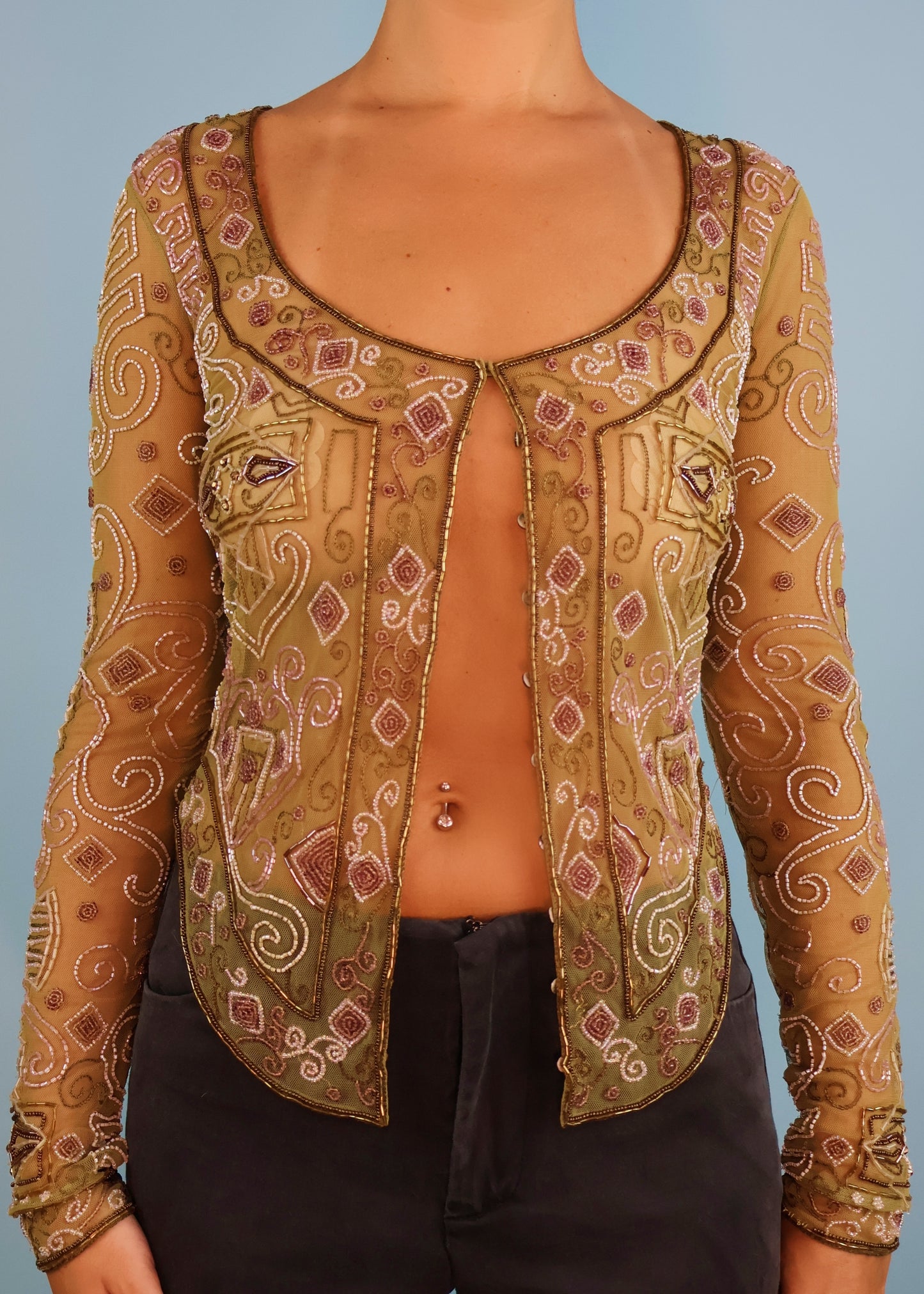 Chloé Fall 2000 Runway Bead Embellished Mesh Cardigan Top