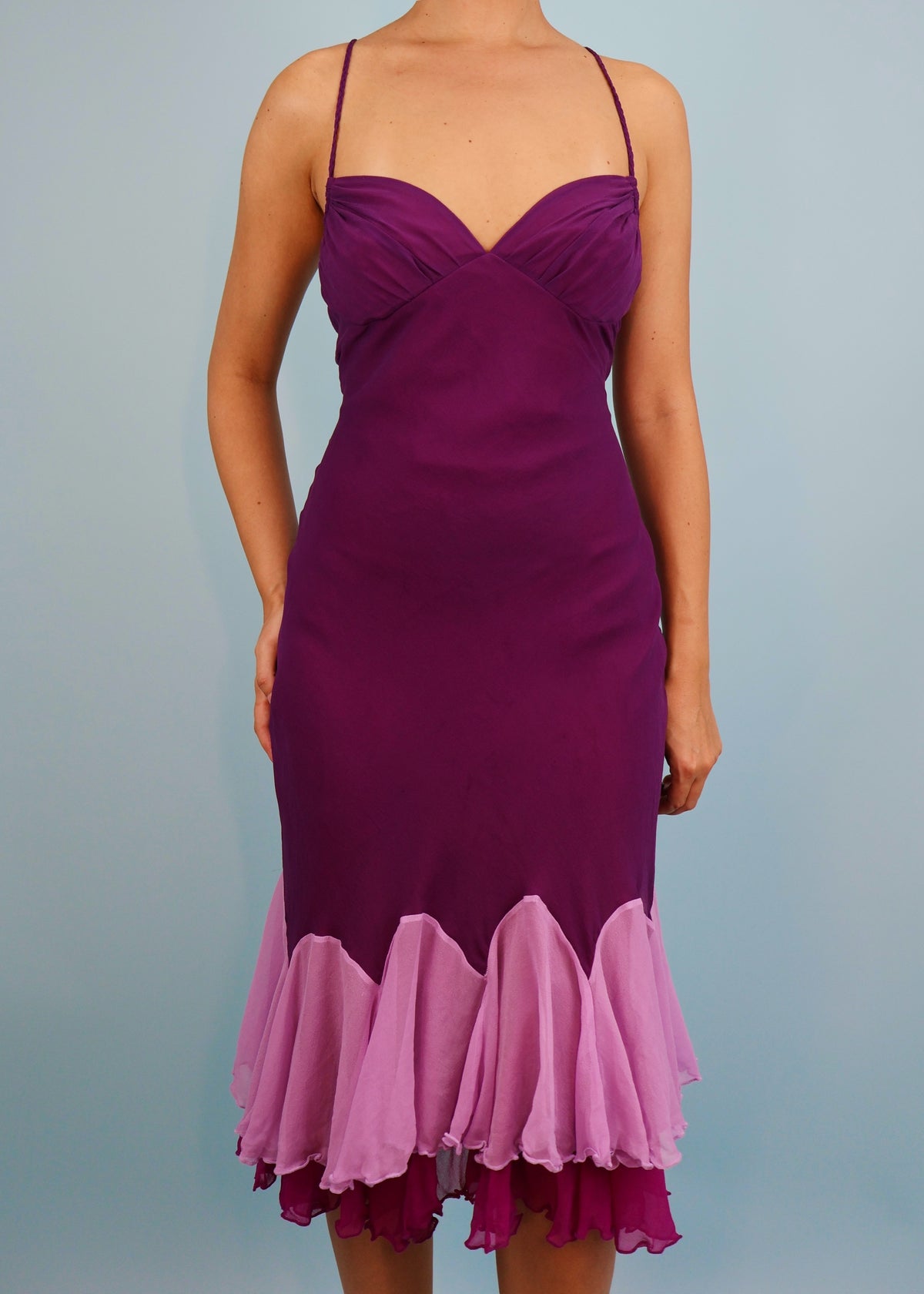 Betsey Johnson Purple Tones Ruffle Hem Silk Dress
