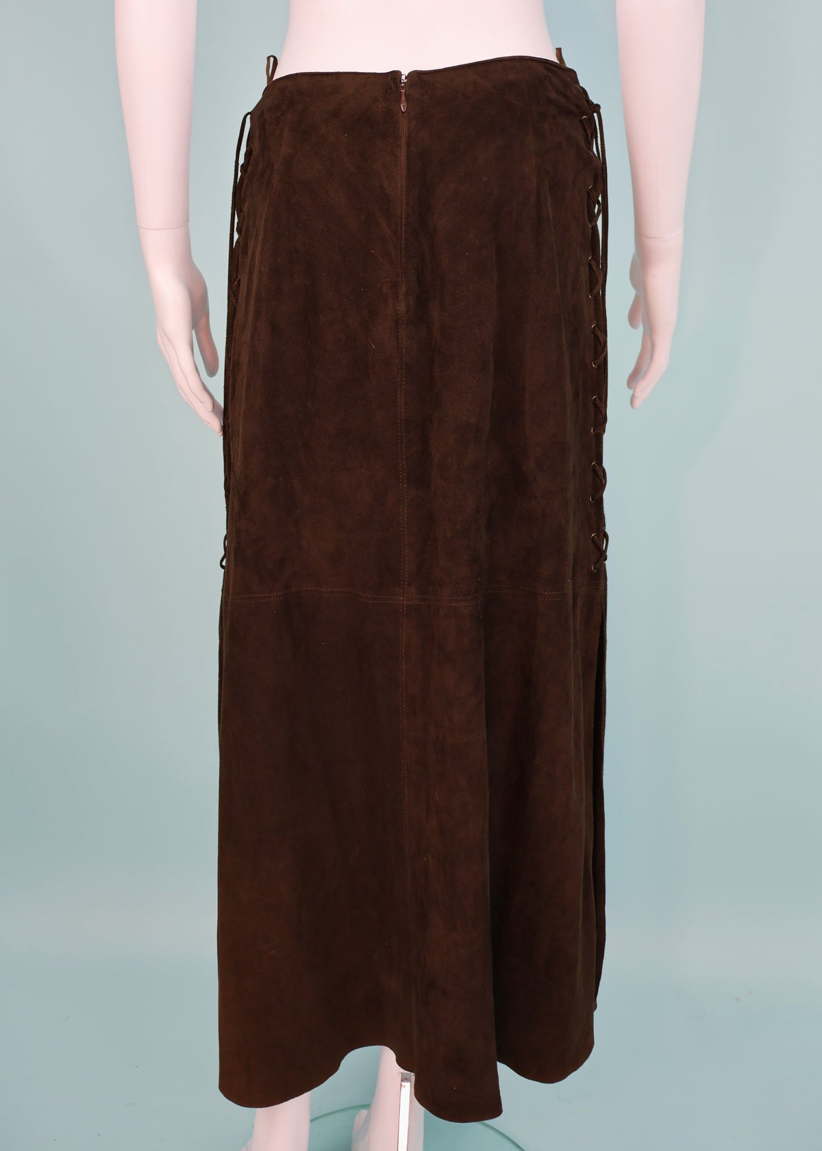 Prada Fall 1993 Runway Brown Suede Lace Up Maxi Skirt
