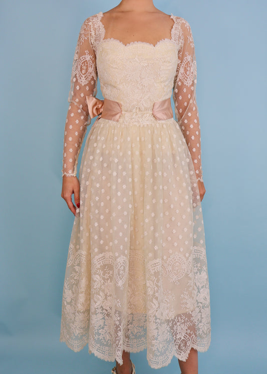 Jeanne Lanvin by Castillo Haute Couture 1958 Documented White Lace Gown