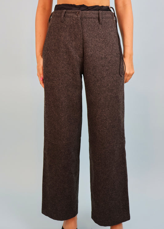 Prada 1990s Grey Wool Nylon Drawstring Waistband Pants