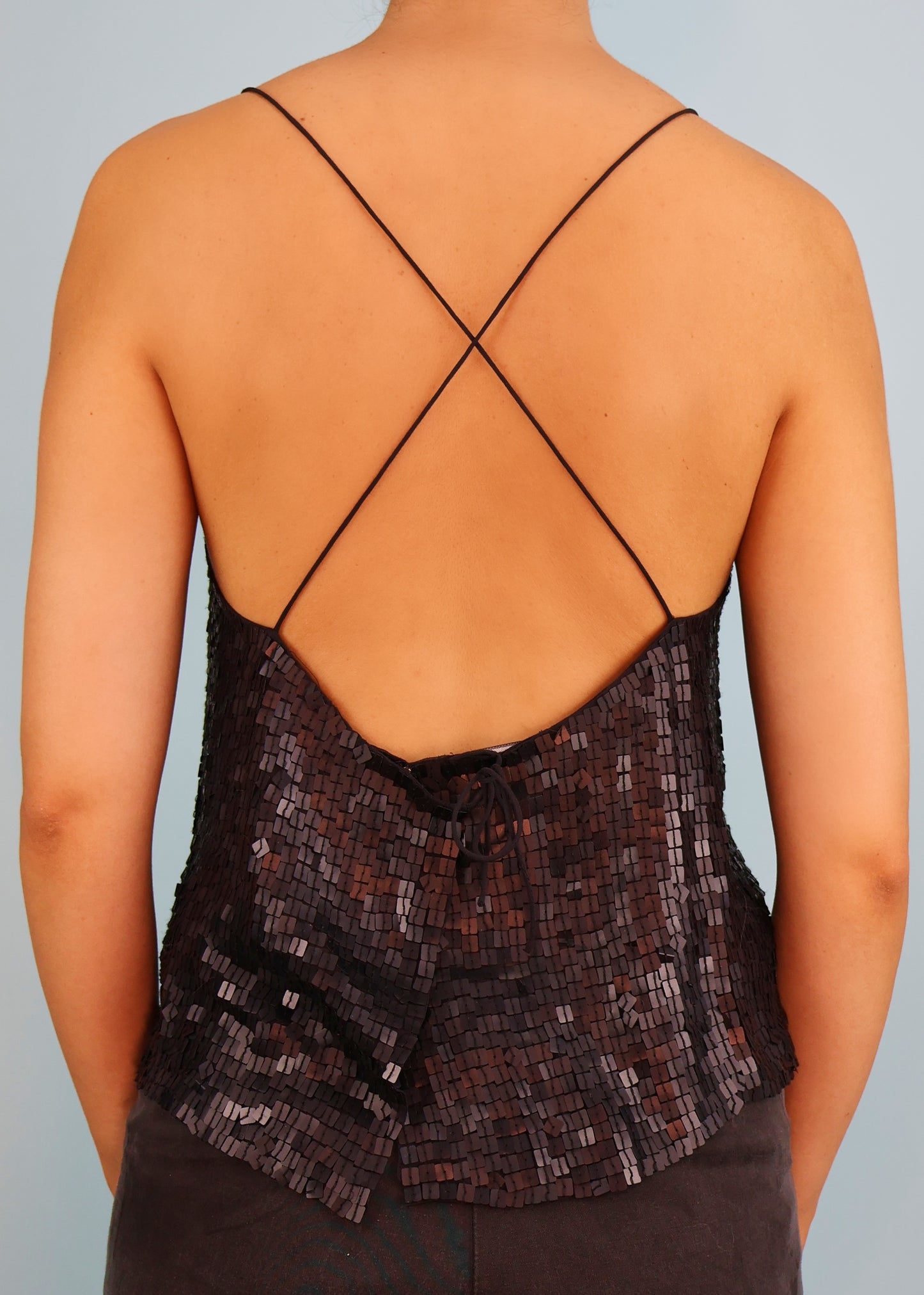 DKNY Black Sequin Embellished Open Back Top
