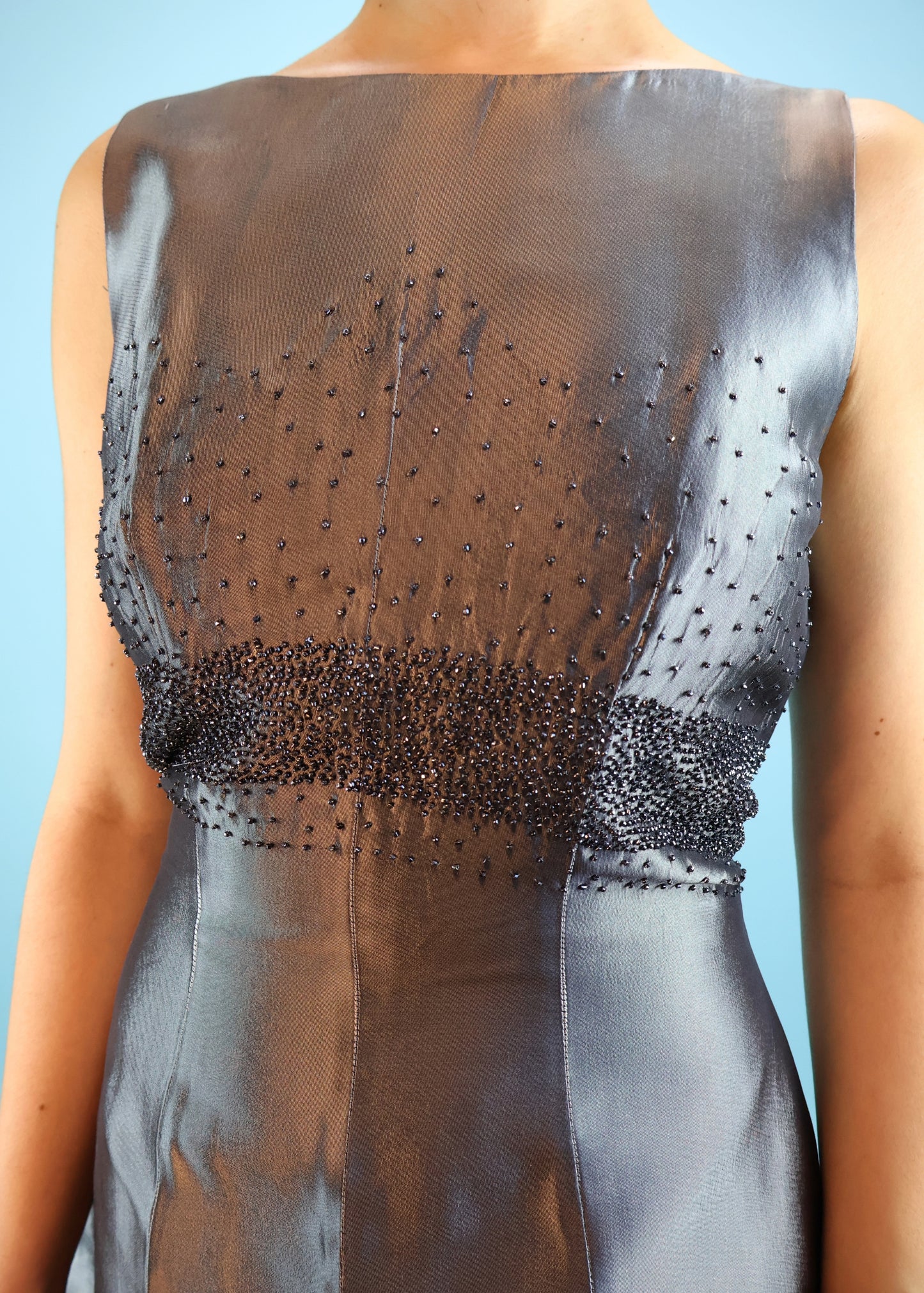 Prada 1990s Grey Beaded A-Line Dress