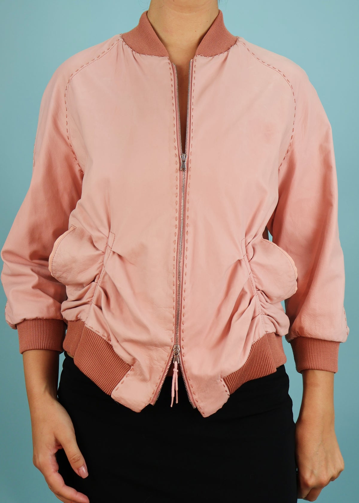 Jean Paul Gaultier Spring 2005 Runway Pink Corset Detail Leather Jacket