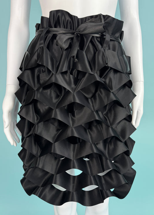 Issey Miyake Spring 1991 Runway Black Satin Ribbon Accordion Skirt