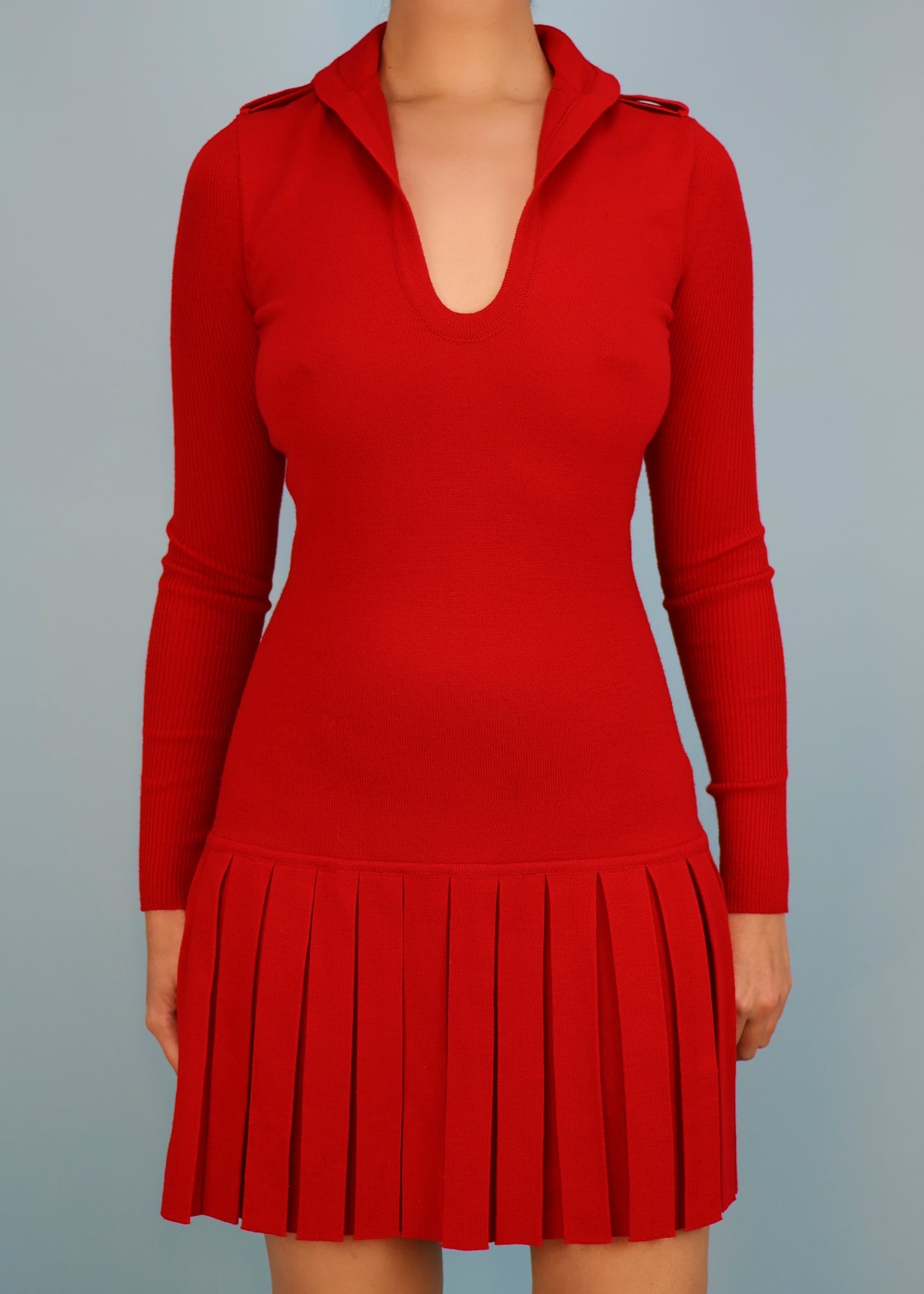 Alexander McQueen Red Knit Pleated Skirt Dress