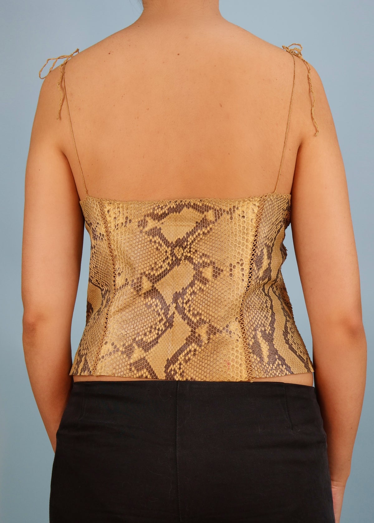 Plein Sud Python Leather Button Down Sleeveless Top